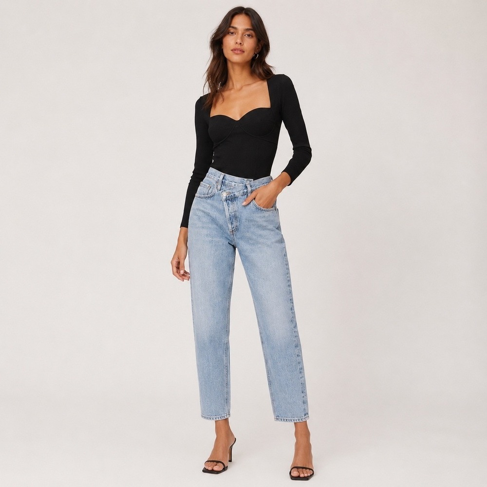AGOLDE Criss Cross Upsize Blue‎ Jeans High Rise Straight Leg Light Wash Denim 27
